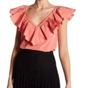 Rebecca Taylor Coral Ruffle Top